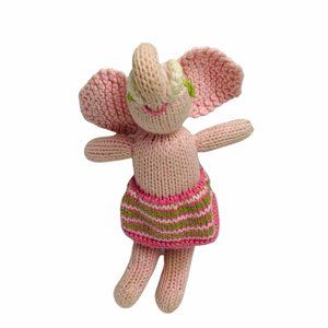 Blabla Elephant Plush Doll Rattle Baby Lovey Toy Bla Bla Stripes Pink Crochet 7”